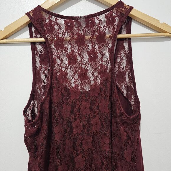 Vanity - Tank Top Lace Bedazzled Y2k - Size M - Maroon - Picture 6 of 8